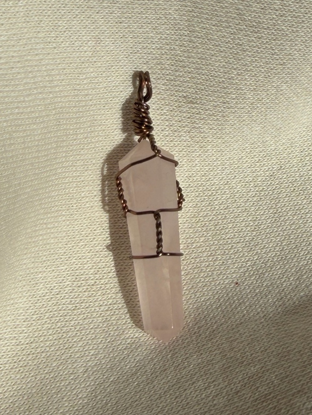 Rose Quartz Point Pendant Necklace with Copper Wire Wrap